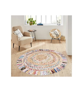 Eliana Home Baskılı, Yıkanabilir Kaymaz Taban Yuvarlak Halı LNA7010 120x120 cm (Bej)