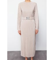 Yeni Regular Casual Günlük 2 İplik Örme Bisiklet Yaka Uzun Kol Basic Maxi Boy Tesettür Elbise