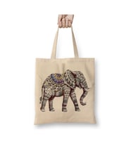Elephant Color Fil Beyaz Bez Çanta Uzun Saplı Alışveriş Çantası Plaj Çantası