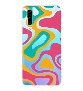 Huawei P30  Kamera korumalı Kapak Renkli Desen Tasarımlı  Şeffaf Kılıf