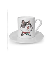 Kedi Temalı Beyaz Türk Kahvesi Fincanı