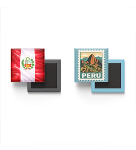 Buzdolap Magnetleri - Peru Bayrağı ve Lima Posta Pulu Tema - 2'li Set Magneti