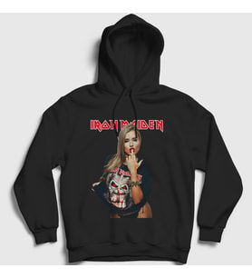 Presmono Unisex Beyaz Finger Metal Müzik Iron Maiden Kapüşonlu Sweatshirt 497420tt (Siyah)