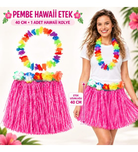 Northcity Hawaii Luau Aloha Pembe Püsküllü 40 cm Etek ve Hawaii Kolye Seti