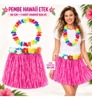 Northcity Hawaii Luau Aloha Pembe Püsküllü 40 cm Etek ve Hawaii Kolye Seti