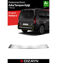 S-Dizayn Peugeot Partner 3 Krom Arka Tampon Eşiği 2019 Üzeri A+ Kalite