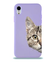 Apple iPhone XR Uyumlu Lansman Kılıf Catface Tasarımlı Altı Kapalı İçi Kadife Kaplı Silikon Kapak (Şeffaf)
