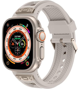 CONSTRAIN Apple Watch Ultra 49mm İle Uyumlu Krd, 117 Hava Alabilen Delikli Metal Süslemeli Desenli Silikon Kordon, Titanyum-Starlight
