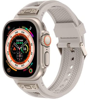 CONSTRAIN Apple Watch Ultra 49mm İle Uyumlu Krd, 117 Hava Alabilen Delikli Metal Süslemeli Desenli Silikon Kordon, Titanyum-Starlight