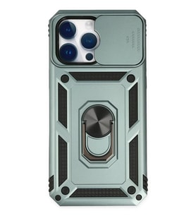 Newface Apple iPhone 14 Pro Kılıf Pars Lens Yüzüklü Silikon - Yeşil