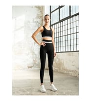Siyah Beli Lismina Yazısı Şeritli Ekstra Yüksek Bel Spor Tayt