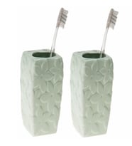 2 ADET SERAMİK DİŞ FIRÇALIK ÇİÇEKLİ SU YEŞİLİ 7X7X12CM  BANYO SETİ