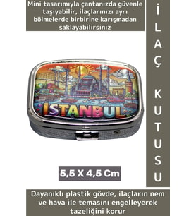 Özel Seri Konsept Hediyelik Dekoratif Şık İstanbul Temalı 2 Bölmeli Hap Tablet İlaç Saklama Kutusu