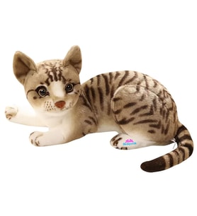Gerçek Görünümlü Peluş Kedi Tekir 40 Cm (Gri)