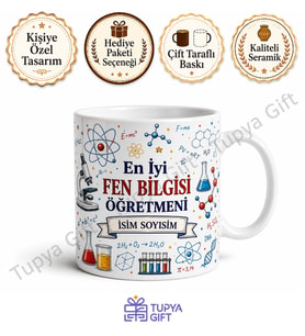 Fen Bilgisi Öğretmenine Hediye Kişiye Özel Baskılı Kupa Bardak Öğretmenler Günü