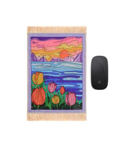 Bursa İpek Pembe Gün Batımı Dekoratif Küçük Halı Mousepad