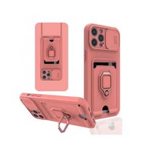 Mey İthalat® iPhone 12 Pro Kılıf Zuma Kartvizitli Yüzüklü Silikon - Pembe