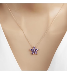 Mor Taşlı Kamelya Çiçeği 925 Gümüş Kadın Kolye