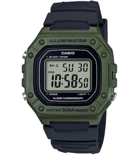 CASIO W-218H-3AVDF SİYAH SİLİKON KORDON DİJİTAL ERKEK KOL SAATİ (Yeşil)