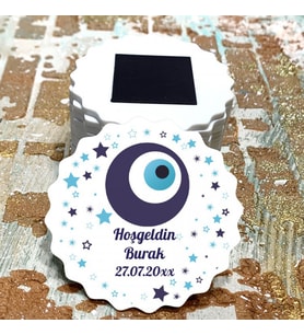 Magnet Hediyelik - Nazar Boncuklu Erkek Çocuk - Yenidoğan Bebek Hatıra Magnet