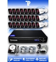 PICAM 24 Kameralı Kare 24 Dış Kamera Set 1 TB HDD Full HD Gece Görüşlü Güvenlik Kamerası Sistemi