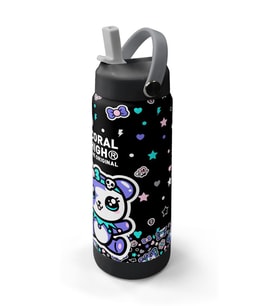 Coral High 650 ml Kız Çocuk Siyah Mor Ayıcık Baskılı Çelik Suluk/Matara (Pipetli) 38324