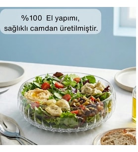 Glamis Selen Concept El Yapımı Orta Boy Cam Salata Kasesi (Şeffaf)