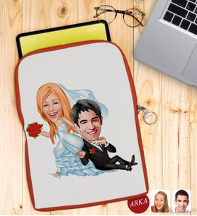 BK Gift Kişiye Özel Evleniyoruz Karikatürlü Taşınabilir Koruyucu Tablet Kılıfı & Organizer Çanta - Turuncu-2