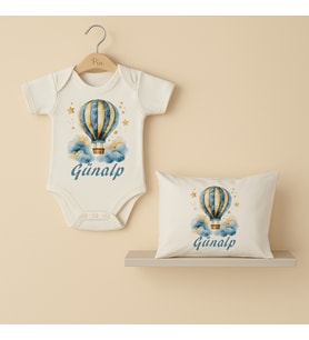 Pia Baby Premium %100 Pamuk İsme Özel Organik Baskılı Çıtçıtlı Bebek Body Ve Yastık Kılıfı 5058-19 (Ekru)