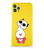 Apple iPhone 11 Pro Max Soft Premier Kapak Coolcat Tasarımlı Silikon Kılıf - Sarı (Şeffaf)