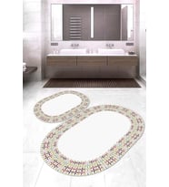 Dijital Baskılı Kaymaz Taban Yıkanabilir Oval 2'li Klozet Takımı Banyo Paspası NOKZ-HY-1056 (Beyaz)