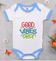 BK Kids Good Vibes Only Tasarımlı Mavi Bebek Body Zıbın-1