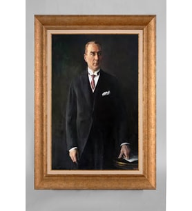 Altın Varaklı Paspartulu Çerçeveli Atatürk Tablo nt1125