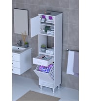 Eliusta Seris Sepetli ve Çekmeceli Banyo Dolabı  G:35 cm Çok Amaçlı Beyaz Düzenleyici 35x173x32,5 cm Dolap