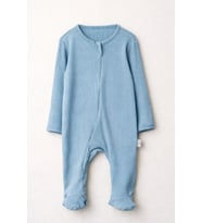 Unisex Bebek Gizli Fermuarlı Tam Ayaklı Pamuklu Bebek Tulum - Mavi
