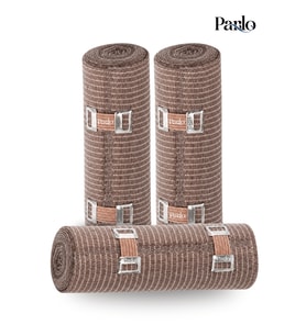 Parlo Elastik Bandaj 20 cm x 1,5 m 3’lü Set – %300 Esnek, 4,5 m’ye Kadar Uzayan, Metal Kancalı Destek ve Sargı Bandajı