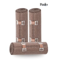 Parlo Elastik Bandaj 20 cm x 1,5 m 3’lü Set – %300 Esnek, 4,5 m’ye Kadar Uzayan, Metal Kancalı Destek ve Sargı Bandajı
