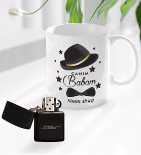 BK Gift Kişiye Özel Canım Babam Tasarımlı Kupa Bardak ve Benzinli Çakmak Seti - Model 3