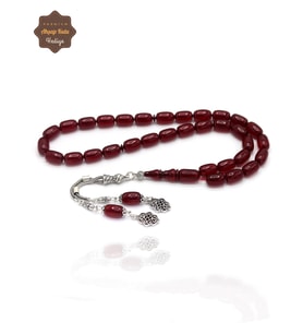 Bordo Kapsül Kesim Gümüş Ay yıldız Püsküllü Sıkma Kehribar Tesbih 201024956