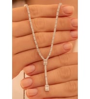 Kadın Gümüş Kolye - Süreyya Baget Taşlı Kare Model Kadın Kolye