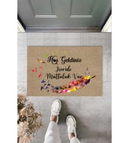 Hoş Geldiniz İçeride Mutluluk Var Yazılı Kapı Paspası 40 x 60 cm
