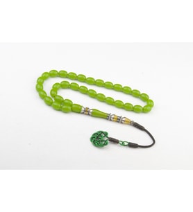 Nakkaş İmame İşçilikli Sıkma Kehribar Tesbih 11x8mm Alpaka Püskül
