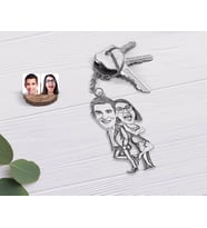 BK Gift Kişiye Özel Karakalem Sevgililer Şeffaf Pleksi Anahtarlık-6 (Beyaz)