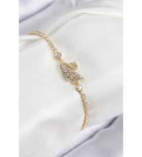Pirinç Zirkon Taşlı Kuğu Model Gold Renk Kadın Bileklik - TJ-BB7691