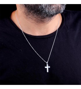 925 Ayar Gümüş Haç Sembollü Küçük Boy Erkek Kolye