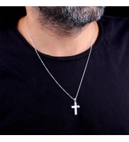 925 Ayar Gümüş Haç Sembollü Küçük Boy Erkek Kolye