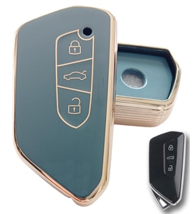 Volkswagen Golf 8 Seat Cupra Skoda Octavia Uyumlu Kumanda Anahtar Kılıfı Oto Anahtarlık Gri Gold