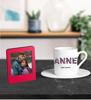 Anneler Gününe Özel Anne Ve İsim Tasarımlı Türk Kahve Fincanı Ve Resimli Kırmızı Çerçeve