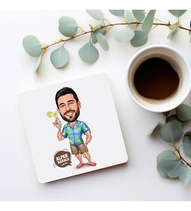 Kişiye Özel Tatil Keyfi Yaşayan Erkek Karikatürlü Bardak Altlığı