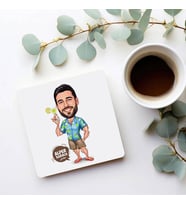 Kişiye Özel Tatil Keyfi Yaşayan Erkek Karikatürlü Bardak Altlığı